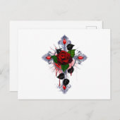 シルバー・クロスと赤いバラ ポストカード (正面/裏面)