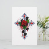 シルバー・クロスと赤いバラ 便箋 (スタンド正面)