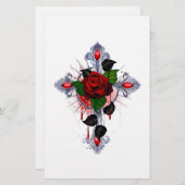 シルバー・クロスと赤いバラ 便箋 (正面/裏面)