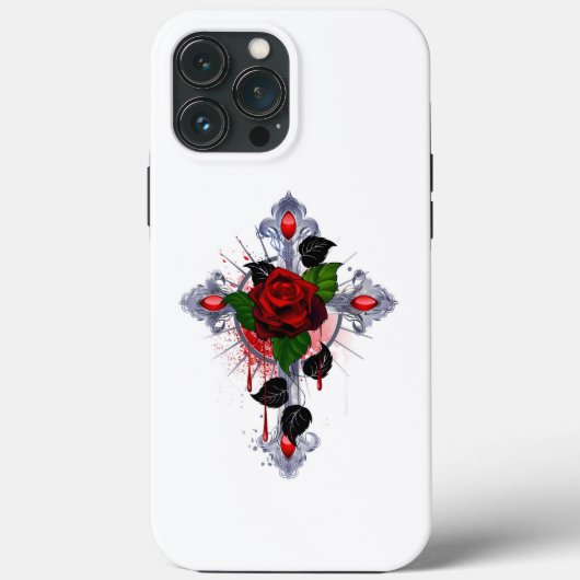 シルバー・クロスと赤いバラ Case-Mate iPhoneケース (裏面)