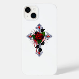 シルバー・クロスと赤いバラ Case-Mate iPhone 14 PLUSケース