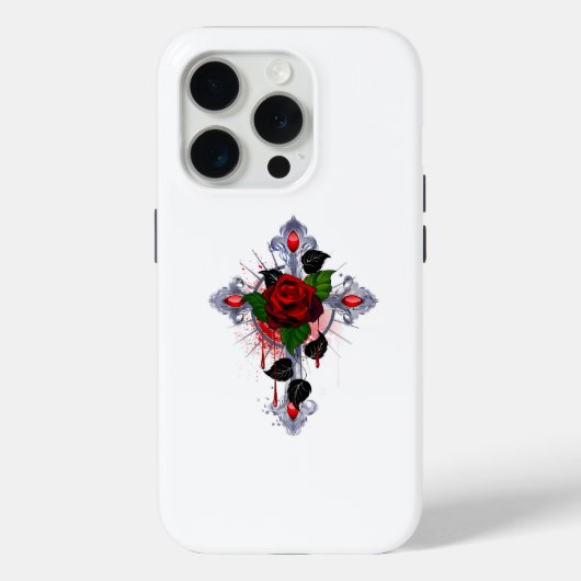シルバー・クロスと赤いバラ Case-Mate iPhoneケース (裏面)