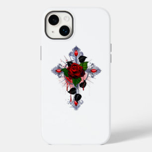 シルバー・クロスと赤いバラ Case-Mate iPhone 14 PLUSケース