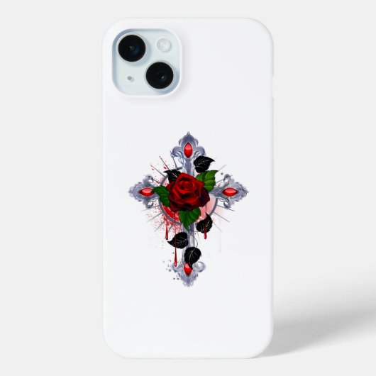 シルバー・クロスと赤いバラ Case-Mate iPhoneケース (裏面)