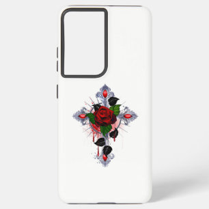 シルバー・クロスと赤いバラ SAMSUNG GALAXY S21+ケース