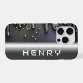 💿 シルバー・クロームに流れるメタリック＋カスタムネームデザイン iPhoneケース (裏面横)