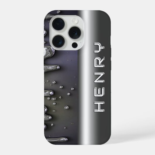 💿 シルバー・クロームに流れるメタリック＋カスタムネームデザイン iPhoneケース (裏面)