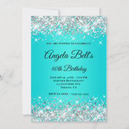 シルバー グリッターアクア ターコイズ オンブレ ファンシー モノグラム 招待状