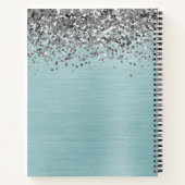 シルバー グリッターアクア ティール ブリッシュド メタル モノグラム ノートブック (裏面)