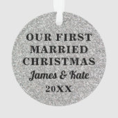 シルバー&グリッターファースト結婚したクリスマスフォト オーナメント (裏面)