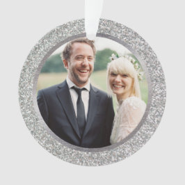 シルバー&グリッターファースト結婚したクリスマスフォト オーナメント