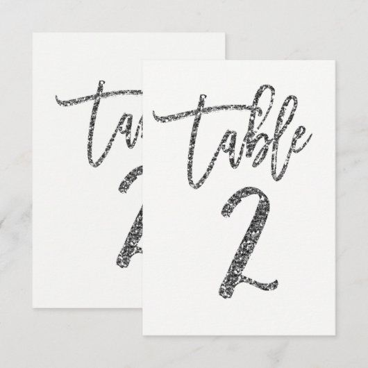 シルバー グリッター おしゃれ モダン スクリプト テーブル ナンバー 2 招待状 (正面/裏面)