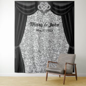 シルバー グリッター インフィニティ ハート ブラック カーテン タペストリー (インサイチュ)