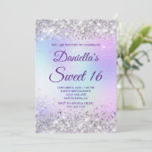 シルバー グリッター シャイニー イリデセント フォイル スウィート16 招待状 (スタンド正面)