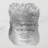シルバー グリッター シャイニー フォイル モノグラム 40歳の誕生日 招待状 (正面/裏面)