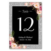 シルバー グリッター スパークル フラワー ウェディング テーブル ナンバー テーブルナンバー (裏面)