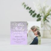 シルバー グリッター スパークル ラベンダー パープル セーブ デート 案内ポストカード (スタンド正面)