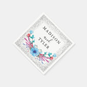 シルバー グリッター スパークル 水彩 花輪 スタンダードカクテルナプキン (角)