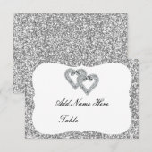 シルバー グリッター ダイヤモンド ハーツ テーブル プレイス カード (正面/裏面)