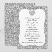 シルバー グリッター ダイヤモンド ハート ブライダル シャワー インビテーション (正面/裏面)