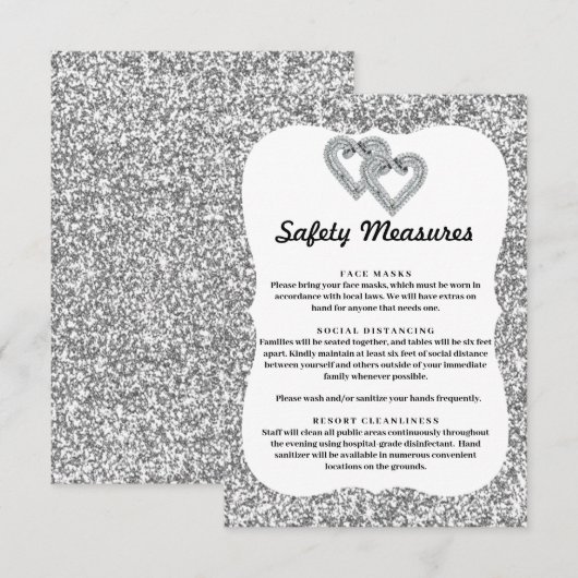 シルバー グリッター ダイヤモンド ハート 安全対策 エンクロージャーカード (正面/裏面)
