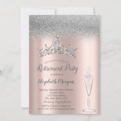 シルバー グリッター ティアラ ガラス ローズ ゴールド リタイアメント 招待状 (正面)
