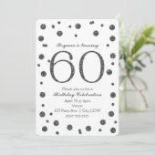 シルバー グリッター ドット 60歳の誕生日パーティー 招待状 (スタンド正面)