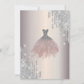 シルバー グリッター ドリップス、シックなドレス スイート 16 招待状 (裏面)