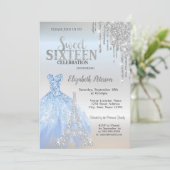 シルバー グリッター ドリップス、ドレス、エッフェル タワー スウィート 16 招待状 (スタンド正面)
