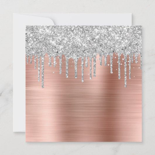 シルバー グリッター ドリップス ローズゴールド フォイル 40歳の誕生日 招待状 (裏面)