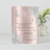 シルバー グリッター ドリップス ローズゴールド 70歳の誕生日 招待状 (スタンド正面)