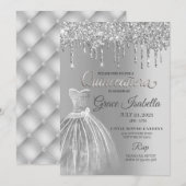 シルバー グリッター ドリップ キンセアニエラ 誕生日 招待状 (正面/裏面)