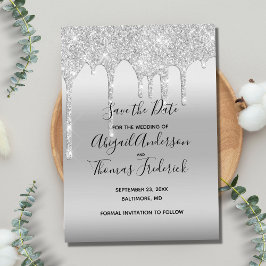 シルバー グリッター ドリップ グラム トレンディー セーブ ザ デート セーブザデート