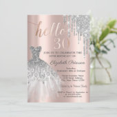 シルバー グリッター ドリップ ドレス ローズゴールド 30歳の誕生日 招待状 (スタンド正面)