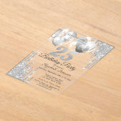 シルバー グリッター ドリップ バルーン ブルー メタリック 25th アクリル招待状 (レイダウン)