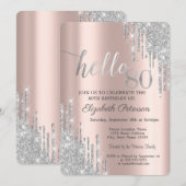 シルバー グリッター ドリップ ローズゴールド 80歳の誕生日 招待状 (正面/裏面)