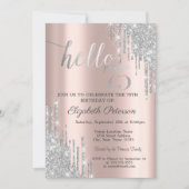 シルバー グリッター ドリップ ローズ ゴールド 75歳 誕生日   招待状 (正面)