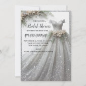 シルバー グリッター ドレス ブライダル シャワー 招待状 (正面)