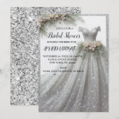 シルバー グリッター ドレス ブライダル シャワー 招待状 (正面/裏面)