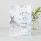 シルバー グリッター ドレス 雪の結晶 16歳の誕生日パーティー 招待状 (スタンド正面)