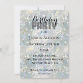 シルバー グリッター パーティー 青 白 ボケ 誕生日 招待状 (正面)