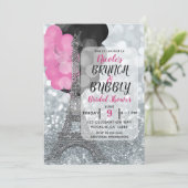 シルバー グリッター ピンク ブラック 風船 エッフェル塔 招待状 (スタンド正面)