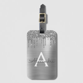 シルバー グリッター ブラシ メタル モノグラム 名前 ラゲッジタグ