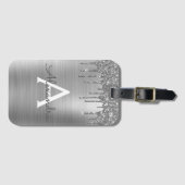 シルバー グリッター ブラシ メタル モノグラム 名前 ラゲッジタグ (正面横)