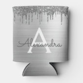 シルバー グリッター ブラシ メタル モノグラム 名前 缶クーラー (正面)