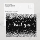 シルバー グリッター ブラック スウィート 16 ハーツ サンキュー ポストカード (正面/裏面)