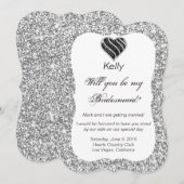 シルバー グリッター ブラック ハート ブライズメイド カード (正面/裏面)