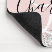 シルバー グリッター ブラッシュ ブラック＆ホワイト モノグラム マウスパッド (コーナー)