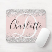 シルバー グリッター ブラッシュ ブラック＆ホワイト モノグラム マウスパッド (マウス)