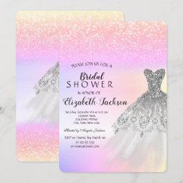 シルバー グリッター ボケ ドレス オンブレ ブライダル シャワー 招待状